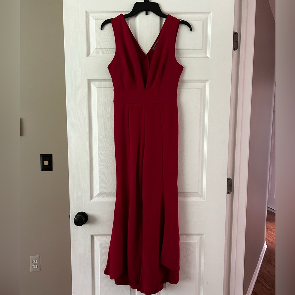 Bailey Blue Trumpet Flare Hem Jumpsuit Burgundy Plunging Neckline S